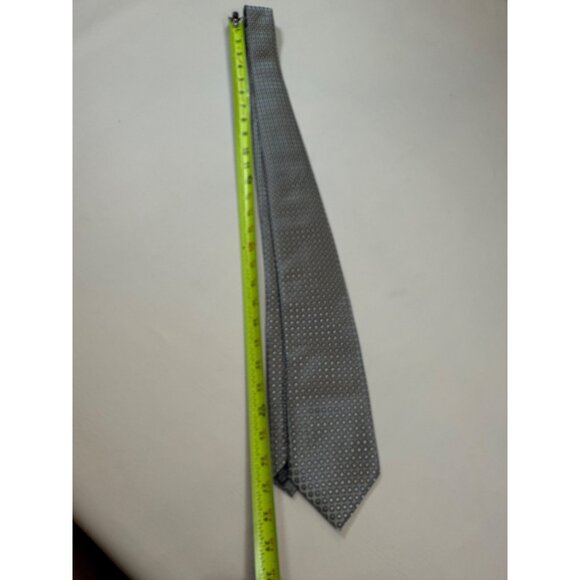 Ferrecci Silver Black Tie Geometric Squares Pattern Silk 100% Italy 58 In. - Picture 6 of 6